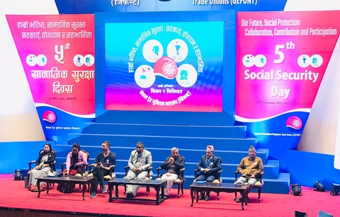 Stage with Nepali trade unions leaders gathering policy makers 